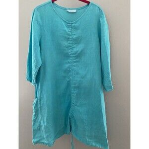 Bryn Walker Josie Lagenlook Turquoise Linen Tunic Dress Top Sz M